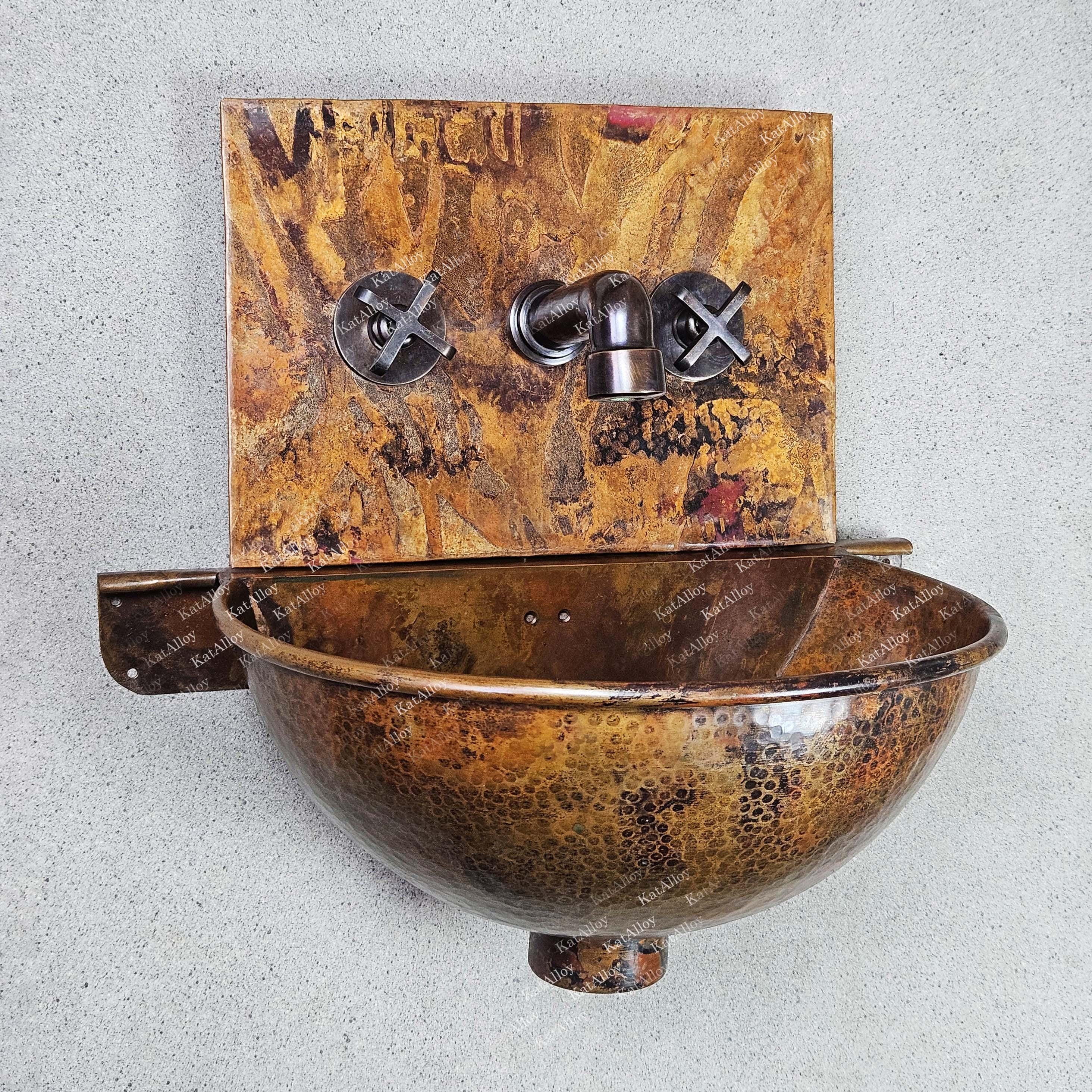 Rustic Copper Wall-Mounted Bathroom Sink with Faucet