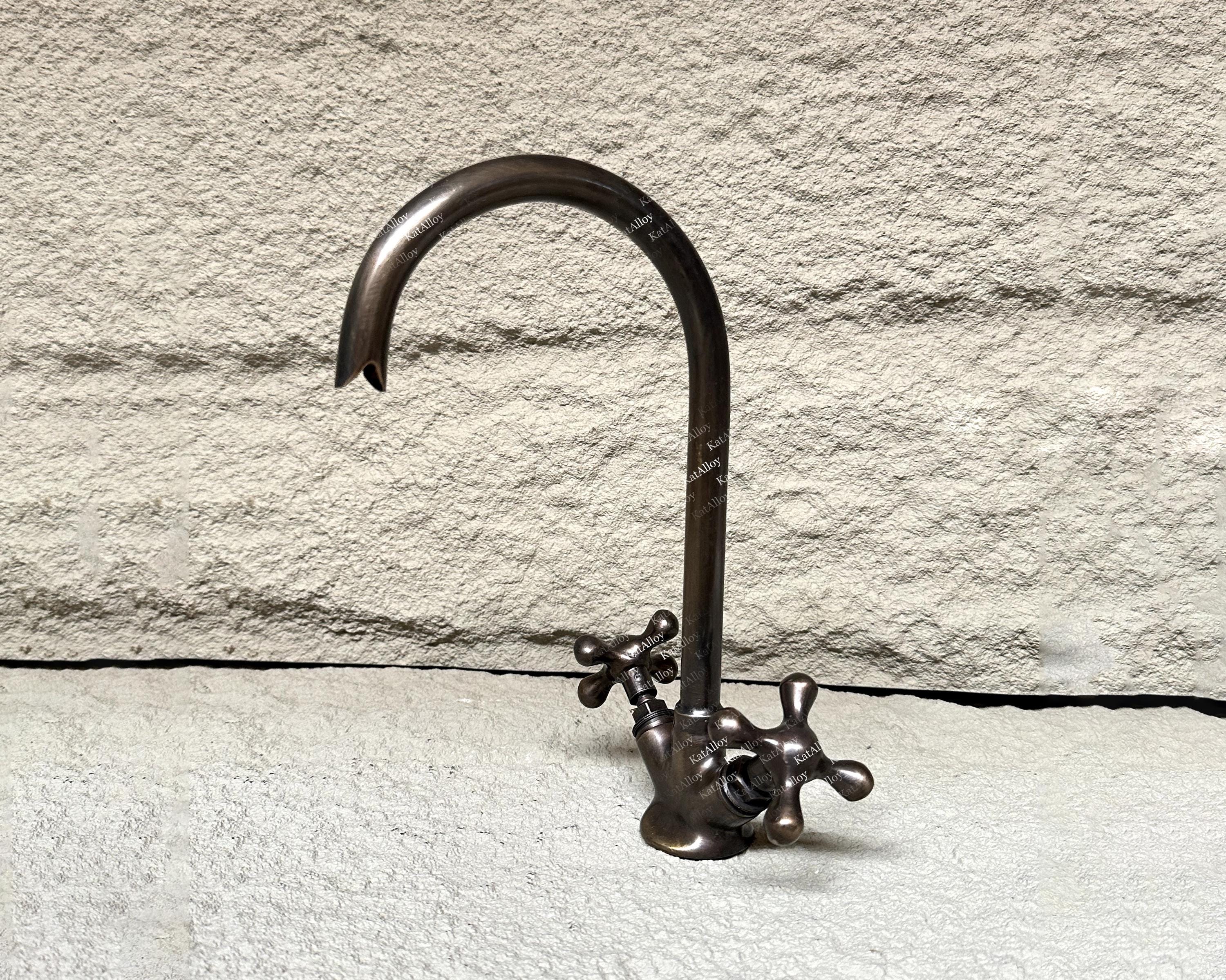 Aged Bronze Gooseneck Bathroom Faucet – Oil Rubbed Bronze with Cross Handles