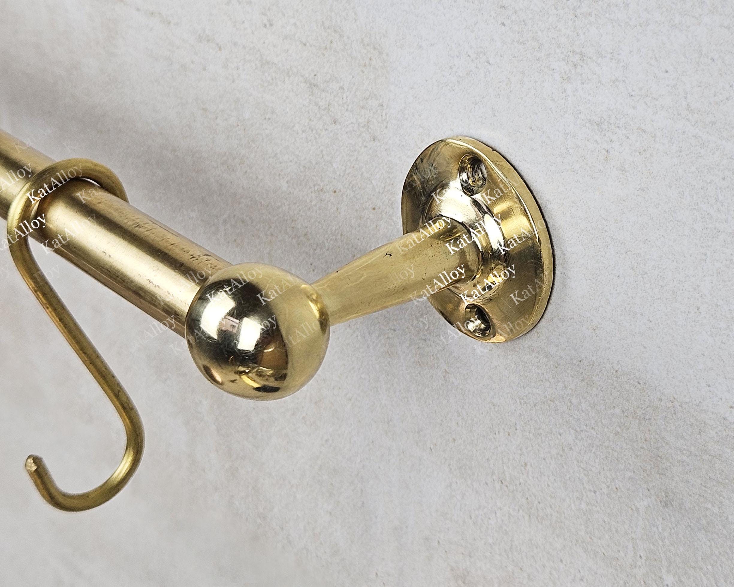 Unlacquered Wall-Mounted Brass Pot Rack with Hooks – Solid Hanging Rail for Pots and Pans