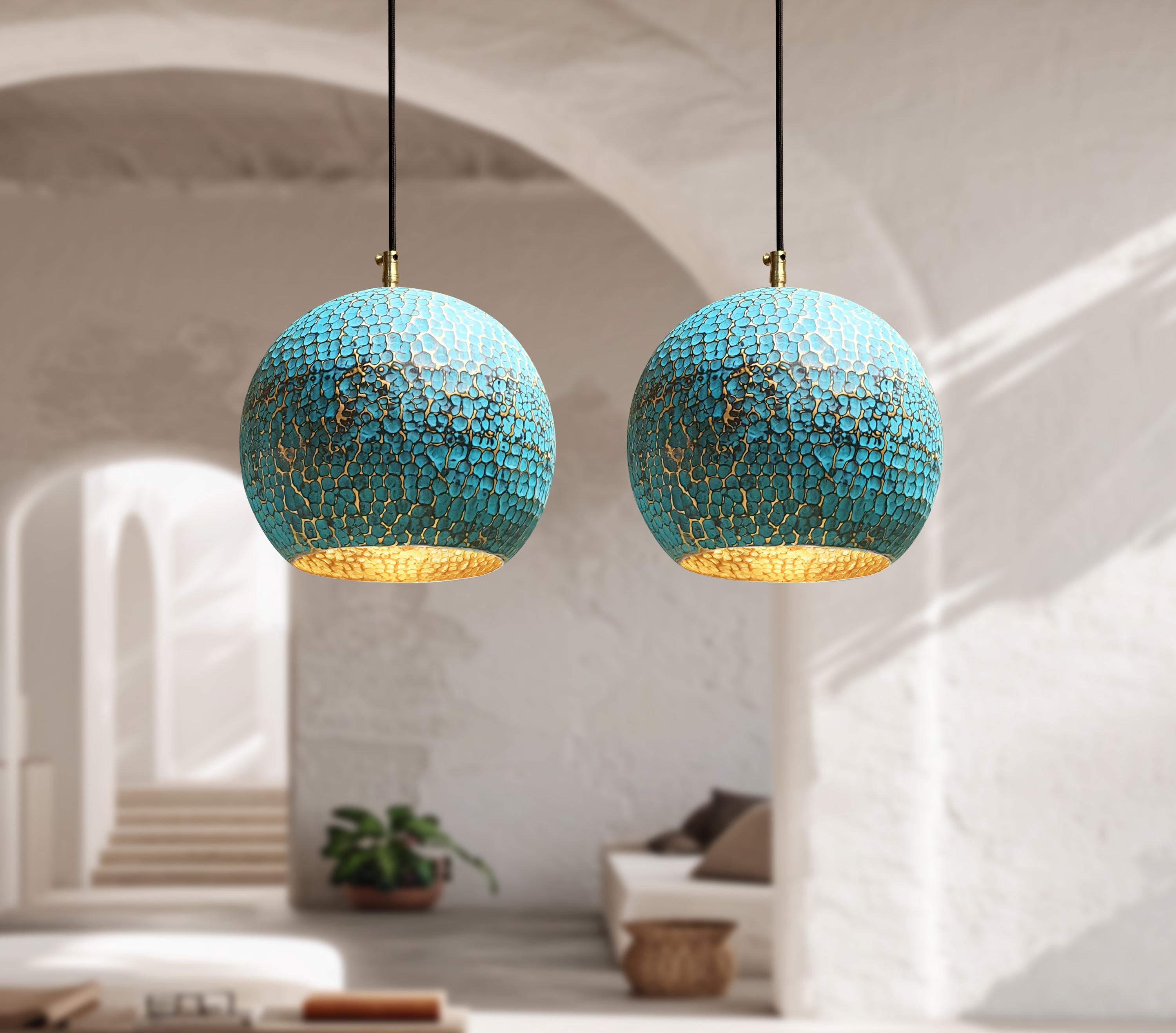 Two Patina Brass Pendant Lights, Set of 2 Oxidized Dome Pendant Light, Brass Island Kitchen Light Fixture, Rustic Round Ceiling Light