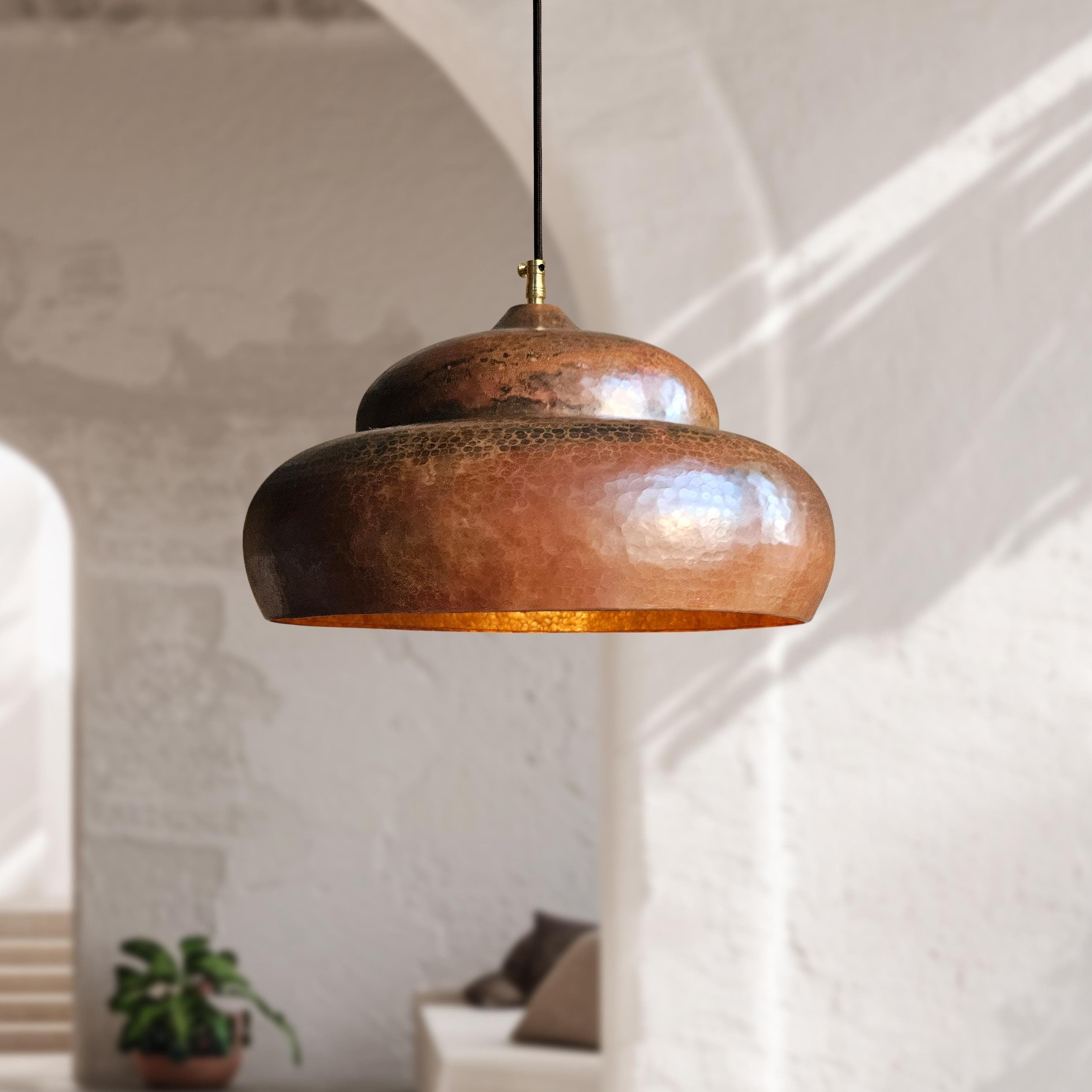 Copper Ceiling Light – Rustic Dome Kitchen Hanging Fixture