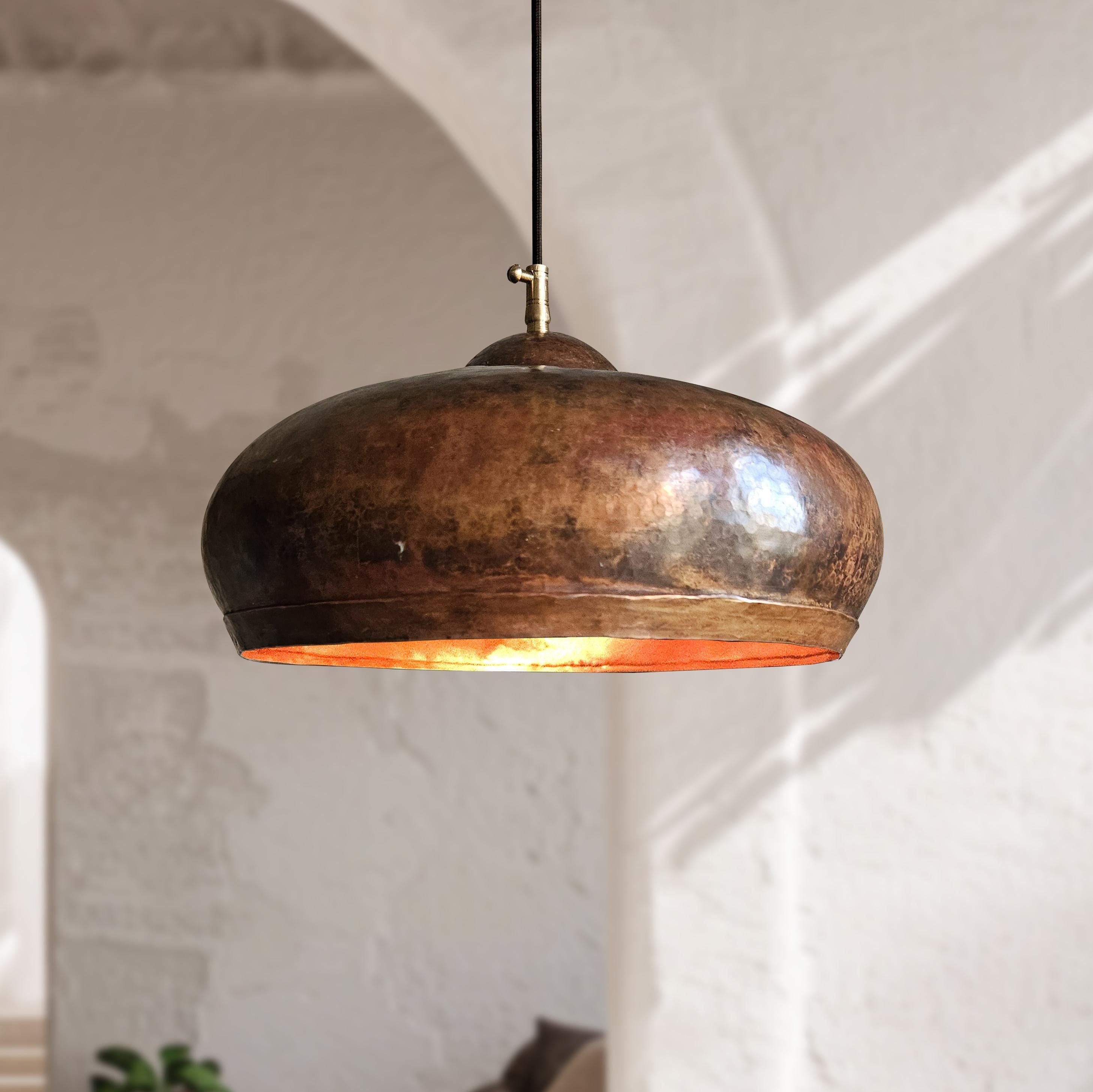 Rustic Copper Pendant Light – Oxidized Hammered Dome Kitchen Fixture