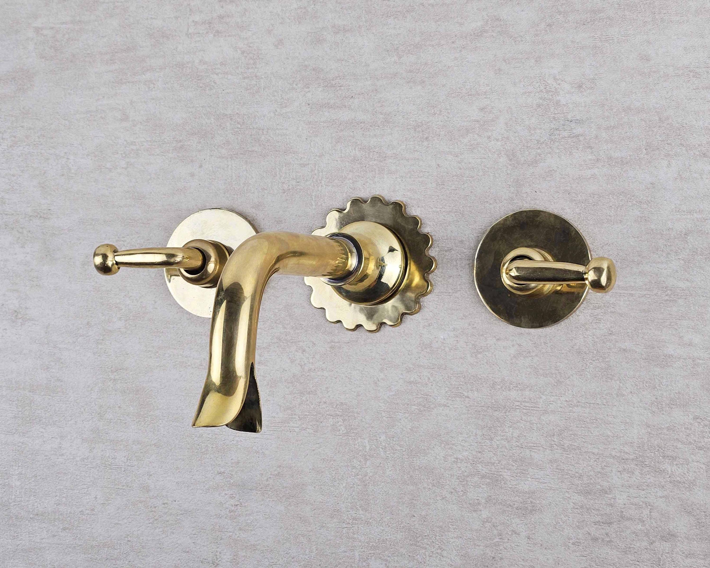 Wall-Mounted Brass Bath Taps – Double Handle Bathroom Sink Faucet