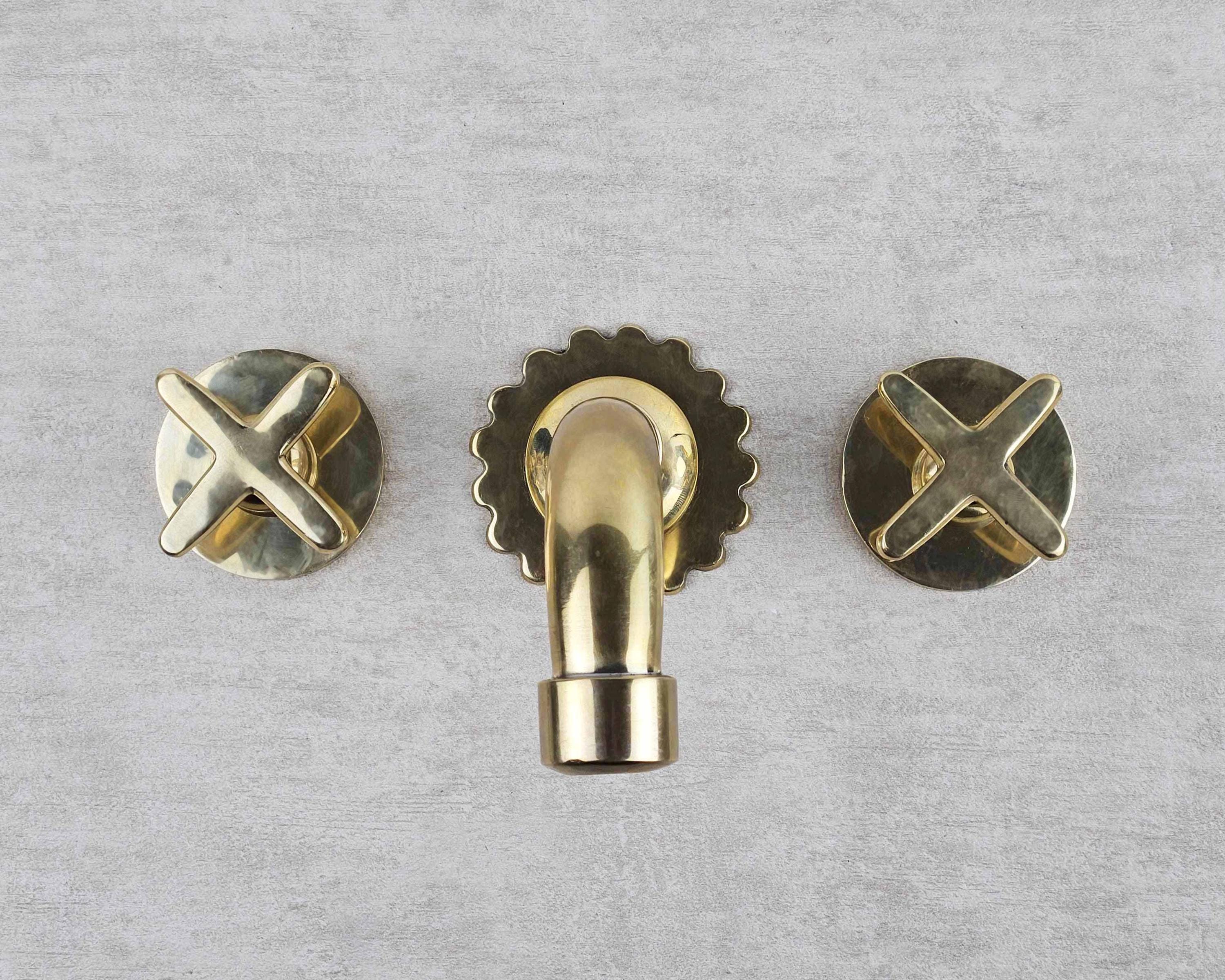 Unlacquered Wall-Mounted Brass Bathroom Taps – Double Handle Sink Faucet