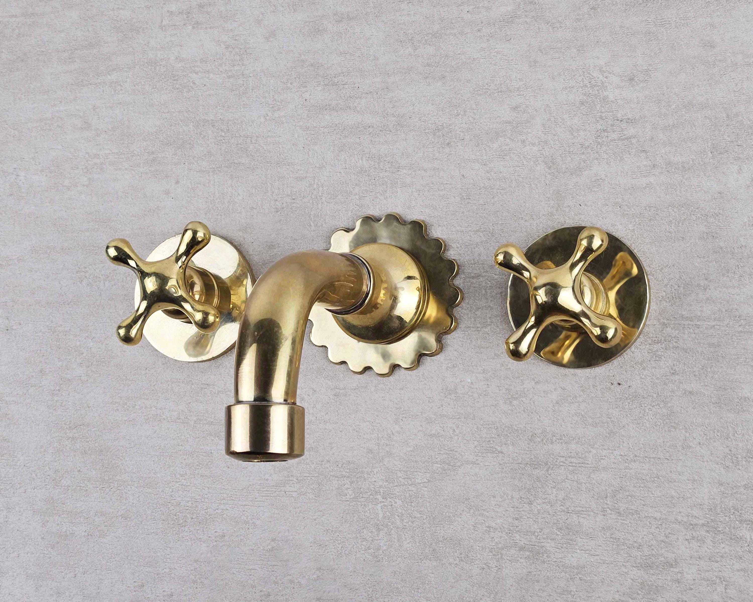 Unlacquered Wall-Mounted Brass Bath Tap – Bathroom Faucet with Handles