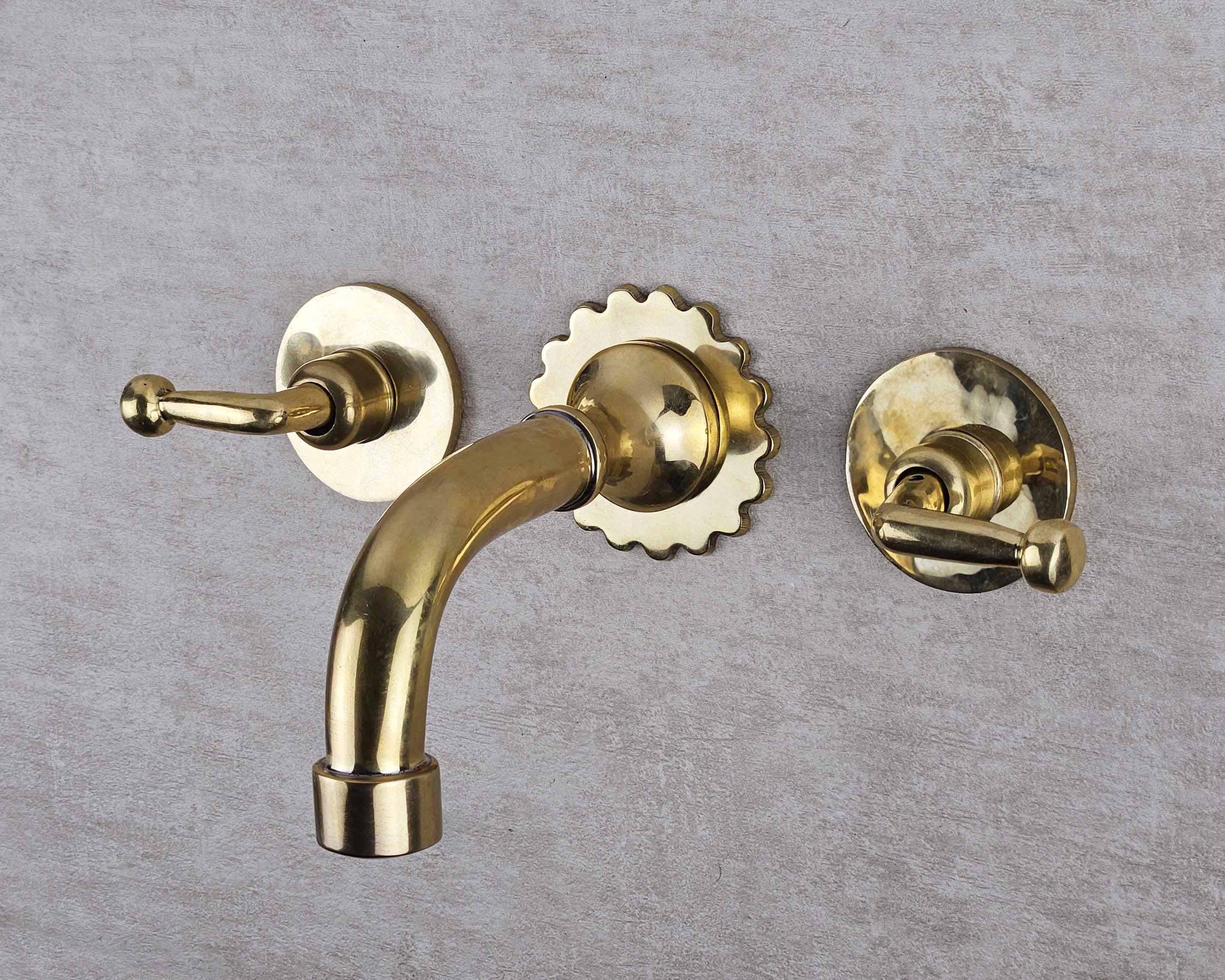 Wall-Mounted Brass Sink Faucet with Lever Handles