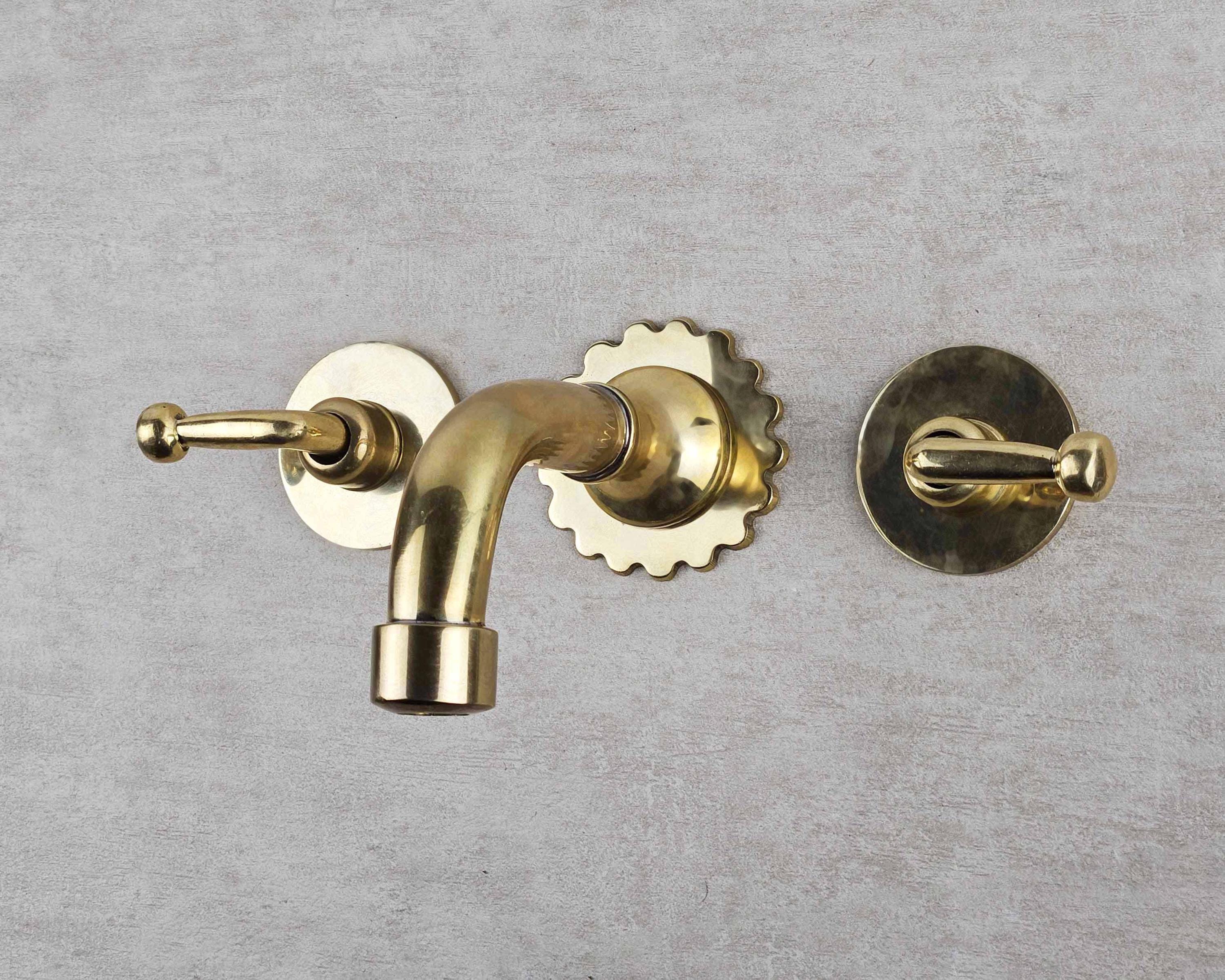 Wall-Mounted Brass Sink Faucet with Lever Handles