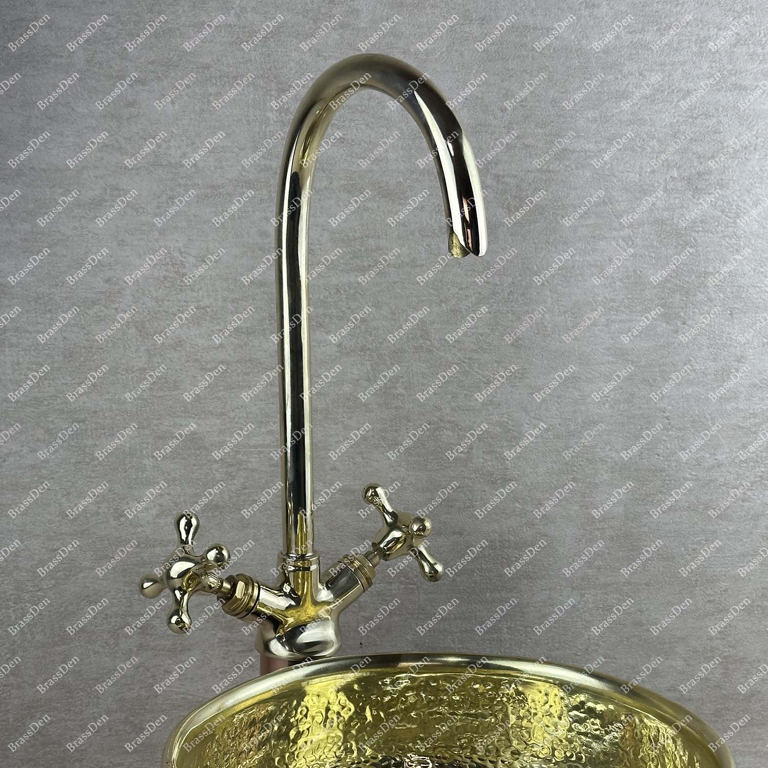 Round Brass Bathroom Sink – Black Vessel Vanity with Brass Faucet