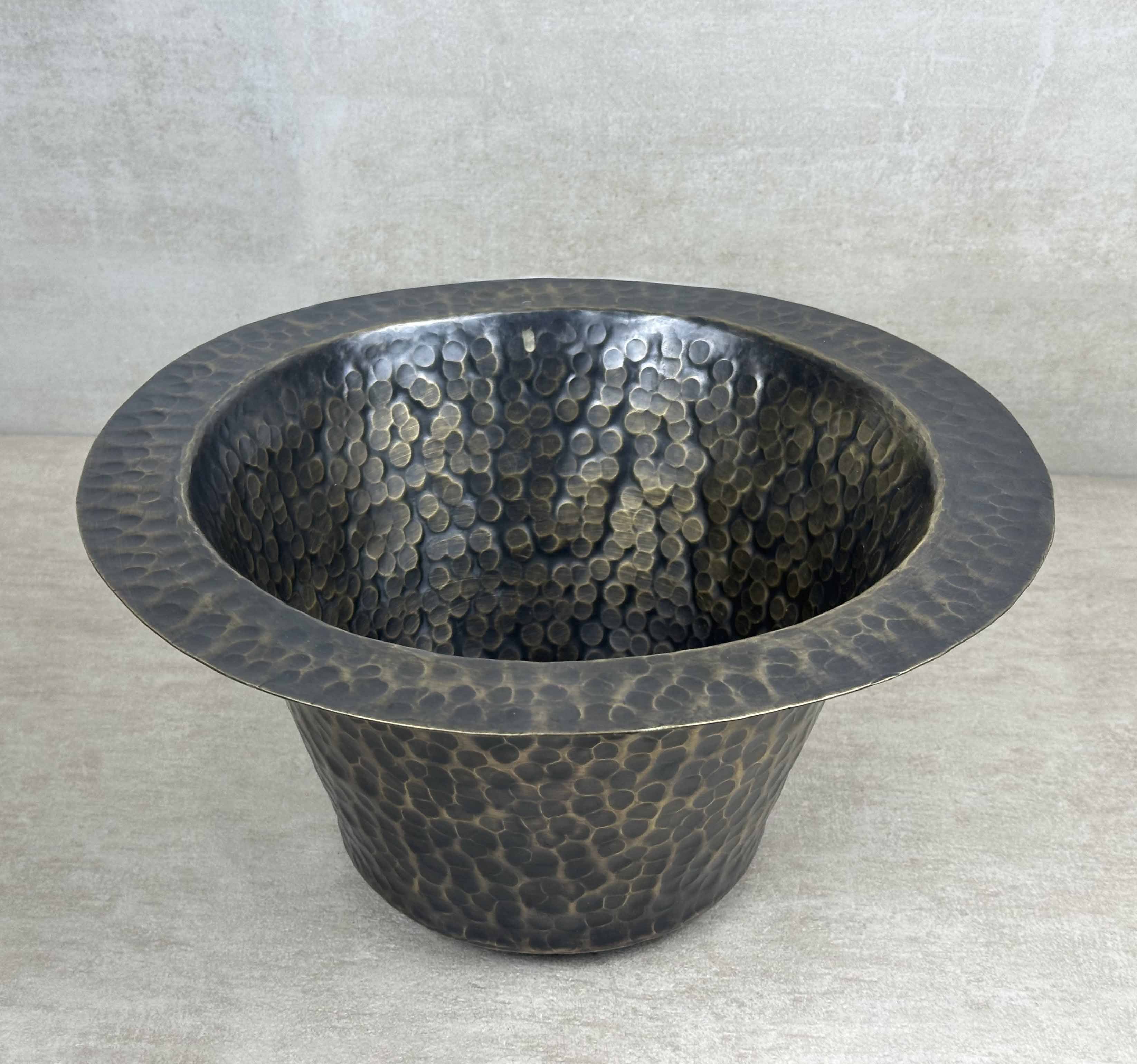 Patina Brass Round Bar Sink – Hammered Bronze Undermount or Drop-In Sink